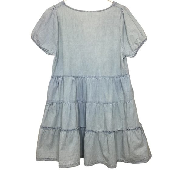 Cottonon Chambray Woven Tawni Tiered Babydoll Mini Dress Size Small Light wash - Picture 7 of 8
